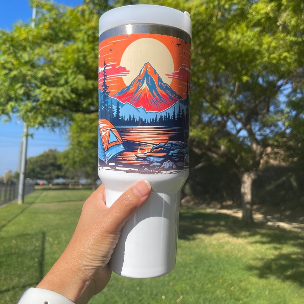40 oz Tumbler Colorful Outdoor Camping Mountain View 40oz Double-wall vacuum ins - Picture 2 of 5